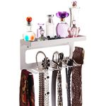 Angelynn's Belt Holder Organizer Hanger Wall Mount Hanging Closet Storage Rack Women's & Men's Valet Shelf, Arinn White