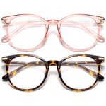 Gaoye 2 Pack Blue Light Blocking Glasses, Retro Round Eyewear Frame Anti Eyestrain & Anti Blue-Ray Computer Glasses for Women Men (Pink+Tea Leopard)