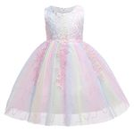 MYRISAM Little/Big Girls Rainbow Lace Dress Princess Embroidery Birthday Pageant Wedding Flower Girl Ball Gowns 10-11T