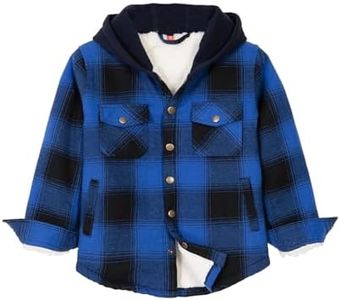 Toddler Boy Girl Sherpa Lined Flannel Shirt Fleece Jacket Winter Warm Hooded Plaid Sweatshirt Shacket Coat Blue 3T