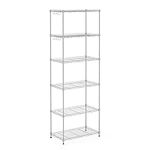 Mondeer Metal Shelving Units, 6 Tiers Kitchen Storage Shelf with 8 Hooks, Height Adjustable, for Bathroom Living Room Balcony, Silver