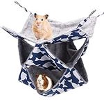 olyee Rat Hammock Set, Rat Triple Layer Hammock Rodent Hammock Pouches for Pets Hamster Cage Accessories Guinea Pig Bed Ferret Toys for Small Animals Parrot Squirrel Playing Sleeping(Navy Blue)