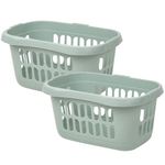 (Set of 2) - 60L Litre Plastic Hipster Laundry Basket Washing Clothes High Grade Linen Storage Bin Tidy Storage Basket Organiser for Bathroom Laundry Room Kids Nursery (Silver Sage)