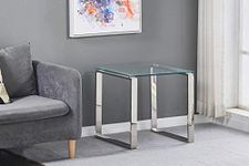 Charles Jacobs Clear Glass Side End Table with Mirrored Finish Chrome Legs for Living Room Lounge