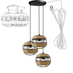 STGLIGHTING 3-Lights Hemp Rope Swag Pendant Light with 15ft Plug-in UL Cord Natural Jute Rope Art Old Fashion Look Decorated Hanging Ceiling Light Unique Character for Farmhouse Island Lights