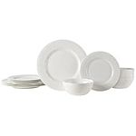 Mikasa Ashlyn Vegan Bone China Chip Resistant 12 Piece Dinnerware Set, White, Service for 4