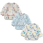 Jolik 3 Pack baby long sleeve bib,Toddler Waterproof Bibs Smock with Pockets (6-24 Months)