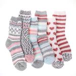 Blu Ninfee Fluffy Socks Womens 4-7, 6 Pairs Ladies Thermal Bed Cosy Socks for Women, Girls Warm Fuzzy Fleece Comfy Socks for Winter Christmas Home Sleeping