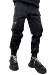 MECH-ENG Men's Cargo Pants Jogger Workout Hip Hop Pants Reflective Punk Techwear Streetwear Sweatpants(Black Small)