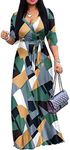 FANDEE Plus Size Maxi Dress for Women Casual Summer Sundress V-Neck 3/4 Sleeve, 2-geometry, Medium