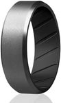 ROQ Silicone Rings, Breathable Silicone Rubber Wedding Ring Band for Men with Comfort-Fit Design, 8mm Beveled Duo, Single - Silver Color - Size 13