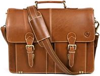 Leather Briefcase Office Bag for Men Padded Laptop Sleeve by Aaron Leather Goods 16Inch