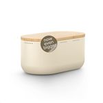LARS NYSØM Bread Box I Metal bread box for long lasting freshness with non-slip pads I Baked goods Bin with bamboo lid usable as cutting board I 34.5x18.5x15.8cm (Almond Beige)