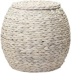 Household Essentials Large Round Woven Wicker Basket Side Table with Removable Lid, 17 Inches Wide 19 Inches Tall, Cream