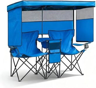 WTVIDAS Double Beach Chair with Canopy Shade Oversized Camping Chairs with Cup Holder Cooler Bag Folding Loveseat Chairs for Camping Beach Lawn
