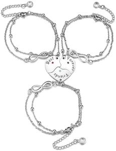 Zysta BFF Bracciali con Cuore Spezzato per 3 Migiori Amiche in Acciaio Inox Bracciali Amicizia Infinito Incisione Best Friends Forever Bracciali a Catena 2 Strati Puzzle Diviso con Strass per Amici