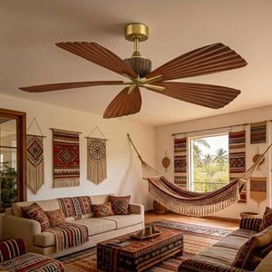 56 Inch Gold Ceiling Fan No Light with Remote Control, Quiet DC Motor Outdoor Ceiling Fans for Bedroom, Living Room, Patio, Modern Coastal Tropical Ceiling Fan with 5 Reversible ABS Shell Blades, ETL