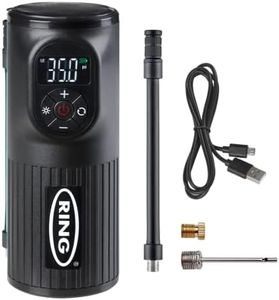 Ring Automotive - RTC2000 Digital Rechargeable Cordless Tyre Inflator Air Compressor and Electric Bike Pump with Pressure Gauge Memory LED Light Powerbank and Adaptor kit, Black