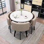 Dinning Room Table Chairs,Modern Dining Set,Kitchen Table and Chairs for 4,Office Conference Table,Small Meeting Room Dining Table Set,Business Reception 1 Table 4 Chairs Set (Color : Khaki, Size :