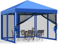 DWVO 10'x10' Pop Up Canopy Tent with Netting Sidewall, Easy Up Portable Canopy Tents with 4 Ropes, 8 Stakes and 1 Carry Bag for Patio, Party, Exhibition, Commerce (Blue)