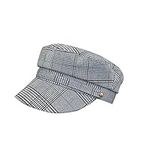 Woman's Striped Plaid Military Hats Cotton Flat Top Newsboy Caps Lightweight Vintage Soft Paperboy?Cap Unisex Naval Hat (Color : Gray, Size : One Size)