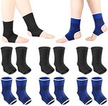 6 Pairs Kid Compression Ankle Brace Knitted Ankle Sleeve Breathable Ankle Support Socks Plantar Fasciitis Braces for Girls Boys Kids Sprained Ankle Running Fitness, Blue and Black