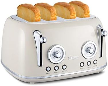 Wiltal Grille-pain à 4 tranches, grille-pain rétro avec grille réchauffe-viennoiseries intégrées, avec couvercle, degré de brunissage 1-6, fonction décongélation, tiroir ramasse-miettes crème blanche…