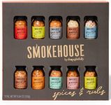 Smokehouse by Thoughtfully, Gourmet Grilling Spice Set in Mini Glass Bottles, Vegan and Vegetarian, Grill Seasoning Flavors Include Caribbean, Jamaican Jerk, Jalapeno, Montreal and More, Pack of 10