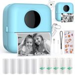 HuiJuKeJi Mini Sticker Printer Pocket Inkless Thermal Printer with 11 Rolls Thermal Paper and Sticker for iOS&Android, Bluetooth Smart Portable Receipt Printer for Photo Journal Notes Memo-Blue