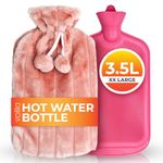 volila 3.5L Extra Large Hot Water Bottle - Pink Faux Fur Covered Hot Water Bottle for Pain Relief, Hand and Foot Warmer - Luxury, Soft and Washable Hot Water Bag for Hot and Cold Compress (1 Pack)