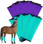 HUAME Fly Boots for Horses Set of 8 Breathable Mesh Design Protection from Insect Pests for Reduce Stomping, Hoof Damage & Leg Fatigue (Purple-Green, Large)