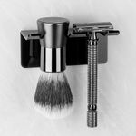 LUEXBOX Safety Razor Holder for Shower Wall, Self Adhesive Razor and Brush Stand for Bathroom, Shaving Brush Stand Compatible with Fusion 5 Proglide, Mach 3 Classic(Black Clear)