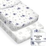 Baby Changing Pad Cover 2-Pack for Boys, Girls (Watercolor Elephant) - Premium Fitted Sheets Baby Diaper Changing Table Cover - Buttery Soft Cotton Blend