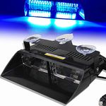 12V Blue 16 LEDs High Brightness LED Law Enforcement Emergency Beacon Hazard Warning Strobe Light Danger Light for Car Truck Trailer SUV Internal Roof/Dashboard/Windshield with Suction Cup