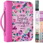 Bible Covers Case for Women Large Leather Bible Carrying Cases Holder Pink 10.8"x7.8"x2" Floral Bible Carrier Tote Bags with Bookmarks Handles Pockets Christian Study Bible Book Gifts