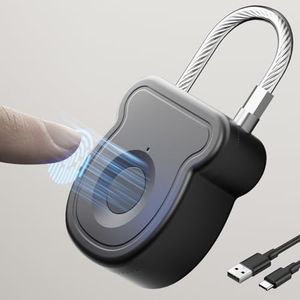 Bstsilver Upgrade Fingerprint Padlock for Gym Locker, Biometric Lock 20 User w/USB Key for Luggage Backpack Guncase Toolbox Suitcase Handbag, Keyless Cable Latch for Travel Renter School Office Dorm
