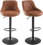 Millhouse DM585 Modern Bar Stools Set, Leatherette Exterior, Adjustable Swivel Gas Lift, Black Footrest and Base for Breakfast Bar, Counter, Kitchen and Home Barstools (DM585-Amalfi-Brown)