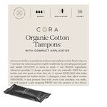 Cora Organic Applicator Tampons | Super Absorbency | 100% Cotton Core, Unscented, BPA-Free Compact Applicator | Leak Protection, Easy Insertion and Removal | Non-Toxic | Packaging May Vary (16 Count)