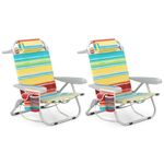 Goplus Beach Chair, 2 Pack 330lbs Folding Backpack Chairs for Adults with 5 Positions, Storage Pockets, Towel Bar & Headrest, Foldable Low Beach Lounge, Portable Aluminum Lay Flat Camping Chair