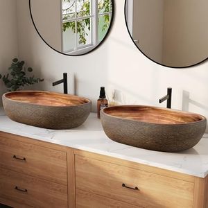 Homary Bathroom Vessel Sink, 18.82" Oval Bowl Sink Retro Ceramic Washbasin Above Counter for Bathroom,Without Pop-up Drain, Pack of 2