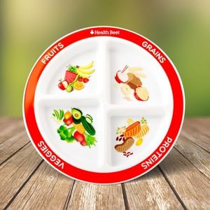 Health Beet Choose MyPlate Portion Plate for Kids, Toddlers - Kids Nutrition Plates with Dividers from (English language, Single Plate)