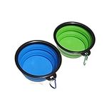 Piepea Collapsible Dog Bowl, 2 Pack Travel Bowl, Made of Food-Grade Silicone, BPA-Free, Portable Foldable Dog Cat Food Water Feeding Bowl, Two Free Carabiners