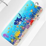 XIYUNTE Baby Bath Mat Non Slip Anti Mould, Baby Bath Mats Non Slip, 100x40cm Bath Mat Non Slip Kids Shower Mat with Suction Cups & Drain Holes, Machine Washable, Baby Shark