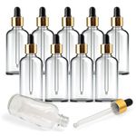 AVALON 100ml Clear Glass Dropper Bottles with Metallic Glass Dropper Pipette, Pack of 10, Sold Empty. Refillable Cosmetic Containers for Beauty Serums, Skincare, Oils (Gold & Black)