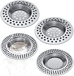 Poemtian Set of 4 Pcs Kitchen Sink Strainer with Hair Catcher for Shower Drain Cover Sink Plug Strainer for Drainer Protector Blocker Filter Bath Plug Hole Cover Sink Sieve Strainer Metal 2 Sizes