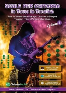 Scale per Chitarra in Tutte le Tonalità. Il Primo Libro delle Scale. Tutte le tonalità delle scale per chitarra più utilizzate di sempre: maggiori, minori, pentatoniche, blues. Manuale a colori