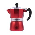 3D CREATIONS Aluminium Espresso Stove Percolator Polished Cups (Red, 3 Cups)