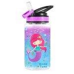 Cute Water Bottle for Kids Girls Boys, BPA Free & Sturdy Print & Leak Proof Flip Straw & Carry Loop & Easy Clean, 15oz - Mermaid