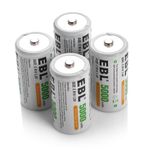 EBL C Cell Rechargeable Batteries 4 Pack 5000mAh 1.2V Ni-Mh C Size 1500 Cycle (Battery Case Included)