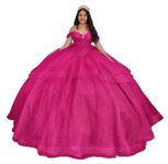 Asulla Off Shoulder Beaded Quinceanera Prom Dress A-line Long Formal Evening Ball Gowns, Fuchsia, 14